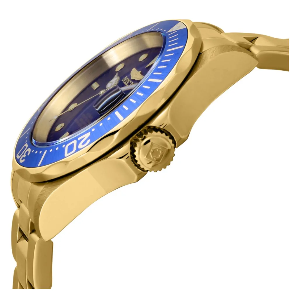 ectq0398_vni_1 jpg - Relgio Masculino Pro Automtico Invicta Ouro 8930, 40mm. -Este relgio Invicta da coleo Pro possui movimento Automtico preciso e caixa dourada. Seu mostrador decorado por um mostrador de metal azul e protegido por um resistente Cristal Min