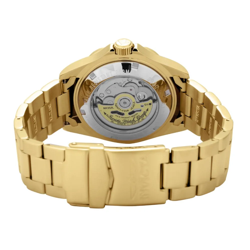 ectq0398_vni_2 jpg - Relgio Masculino Pro Automtico Invicta Ouro 8930, 40mm. -Este relgio Invicta da coleo Pro possui movimento Automtico preciso e caixa dourada. Seu mostrador decorado por um mostrador de metal azul e protegido por um resistente Cristal Min