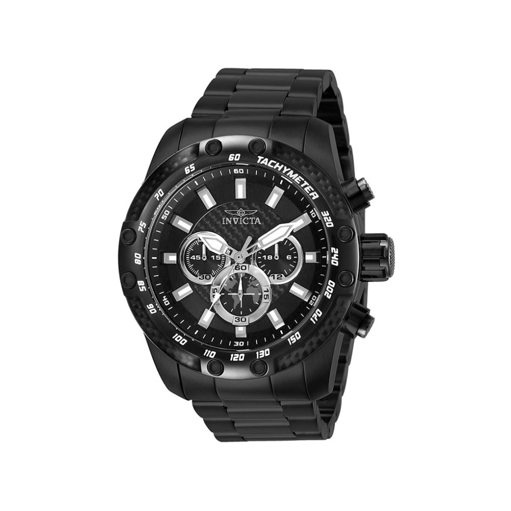 ectq06682_vni_0 jpg - Relógio Masculino com Pulseira de Aço Inoxidável, Invicta Speedway, Preto 28660 -Este impressionante relógio Invicta Speedway apresenta um movimento preciso de quartzo e uma caixa preta. Seu mostrador preto, metal e fibra de carbono é cercado por um cristal de&
