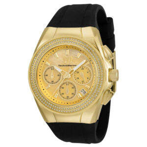 ectq140021_mt_vni_0 jpg - Relgio feminino TechnoMarine Cruise Diva com madreprola, 40mm, preto TM 120041 -<p>Este um relgio TechnoMarine Diva com movimento preciso e caixa dourada. Seu mostrador em madreprola com um cristal Flame Fusion altamente resistente. A pulseira preta de silicone e</p>