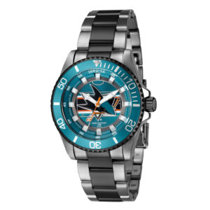 ectq22224_gz_vni_0 jpg - Relógio Feminino NHL San Jose Sharks, Invicta ZG42222, Preto e Verde -<p>Este lindo relógio Invicta NHL contém um movimento Quartz preciso além de uma caixa prateada. Seu mostrador exibe um mostrador de metal protegido por um Cristal Flame Fusion altame</p>