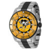 ectq24224_gz_vni_0 jpg - Relógio Masculino NHL Pittsburgh Penguins, Invicta ZG42242, Prata e Amarelo -Este atraente relógio Invicta da coleção NHL é movido por um movimento Quartz preciso, com caixa prateada. Seu mostrador é decorado por um mostrador de metal e protegido por um res
