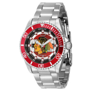 ectq30224_gz_vni_0 jpg - Relgio Invicta NHL Chicago Blackhawks 38 mm em Ao ZG 42203, perfeito para fs de hockey -<p>Este relgio Invicta NHL apresenta um movimento preciso e uma caixa prateada. Seu mostrador de metal envolto por um cristal de fuso de chama altamente protetor. A pulseira feita de&</p>