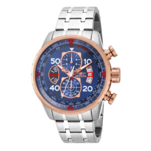 ectq30271_vni_0 jpg - Relógio Masculino de Quartzo Aviator, Invicta 17203, Prata e Azul -<p>Este lindo relógio Invicta Aviator contém um movimento de quartzo preciso, além de uma caixa de aço em ouro rosa. Seu mostrador exibe um mostrador de metal azul protegido por um Cr</p>