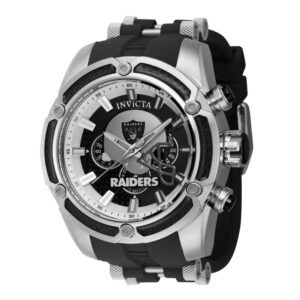 ectq30914_vni_0-1 jpg - Relgio masculino NFL Las Vegas Raiders 52 mm. Ao. Preto 41903, Invicta -<p>Este lindo relgio Invicta NFL contm um movimento preciso alm de uma caixa prateada. Seu mostrador exibe um mostrador branco, prateado, cinza, preto, metlico e de fibra de vidro pro</p>