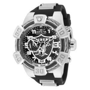 ectq38753_vni_0 jpg - Relógio Masculino NFL Las Vegas Raiders, Invicta 35783, Preto e Branco -<p>Este impressionante relógio Invicta NFL apresenta um movimento Quartz preciso, bem como uma caixa prateada. Seu mostrador de metal é envolto por um Cristal Flame Fusion altamente p</p>