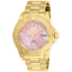 ectq39682_vni_0 jpg - Relgio masculino Pro Automtico com mostrador em madreprola 40 mm. Ouro 28693, Invicta -<p>Este atraente relgio Invicta da coleo Pro movido por um preciso movimento Automtico, com caixa dourada. Seu mostrador decorado com um mostrador rosa em madreprola e protegido por u</p>