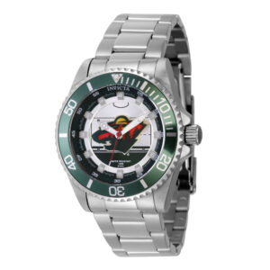ectq41224_gz_vni_0 jpg - Relgio Invicta NHL Minnesota Wild unissex 38mm em ao ZG 42214 -<p>Este relgio Invicta NHL possui um movimento preciso e uma caixa prateada. Seu mostrador de metal protegido por um cristal Flame Fusion resistente. A pulseira feita de ao inoxidvel&</p>
