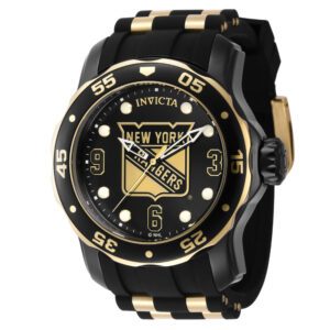 ectq42324_gz_vni_0 jpg - Relgio Masculino Invicta NHL New York Rangers 48mm, Ouro e Preto. Modelo ZG 42324. -<p>Este um relgio Invicta NHL com movimento preciso e caixa preta. Seu mostrador protegido por um Cristal Flame Fusion altamente resistente e possui uma pulseira de silicone dourada,&</p>