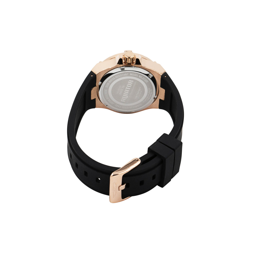 ectq50373_vni_3 jpg - Relógio Feminino Aviator com Mostrador Madrepérola, Invicta 37305, Preto -Este impressionante relógio Invicta Aviator apresenta um movimento de quartzo preciso, bem como uma caixa em ouro rosa. Seu mostrador de madrepérola em metal preto é envolto por um