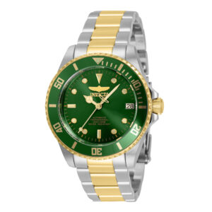 ectq51753_vni_0 jpg - Relógio Feminino Automático Invicta Pro Diver, Prata e Dourado 35715 -<p>Este atraente relógio Invicta da coleção Pro Diver é alimentado por um movimento automático preciso, com uma caixa de aço e ouro. Seu rosto é decorado por um mostrador verde e metá</p>