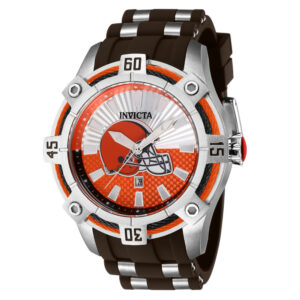 ectq57024_gz_vni_0-1 jpg - Relgio Invicta NFL Cleveland Browns 52mm em Ao e Castanho Claro, perfeito para fs de futebol americano. -<p>Este um relgio Invicta NFL com uma caixa prateada e um mostrador de metal em fibra de vidro protegido por um cristal de fuso de chama altamente protetor. Ele vem com uma pulseira d</p>