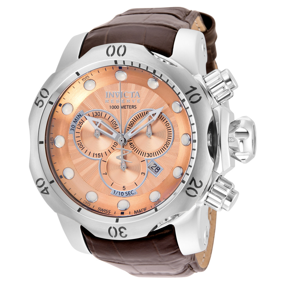 ectq59608_vni_0 jpg - Relógio Masculino Invicta Venom 53, Marrom 80695 -Este impressionante relógio Invicta Venom apresenta um movimento de quartzo, tudo em uma sólida caixa de aço. Seu mostrador de metal em ouro rosa é envolto por um Cristal Flame Fus