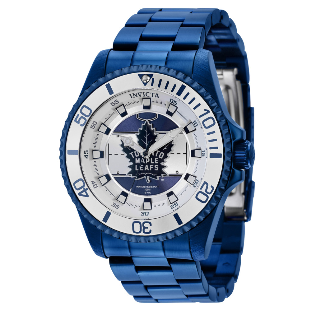 ectq64224_gz_vni_0 jpg - Relgio Masculino NHL Toronto Maple Leafs de 47mm Azul, da marca Invicta. -Este um relgio Invicta NHL com movimento preciso e caixa azul. O mostrador de metal e protegido por um cristal Flame Fusion altamente resistente. A pulseira de ao inoxidvel azul e&