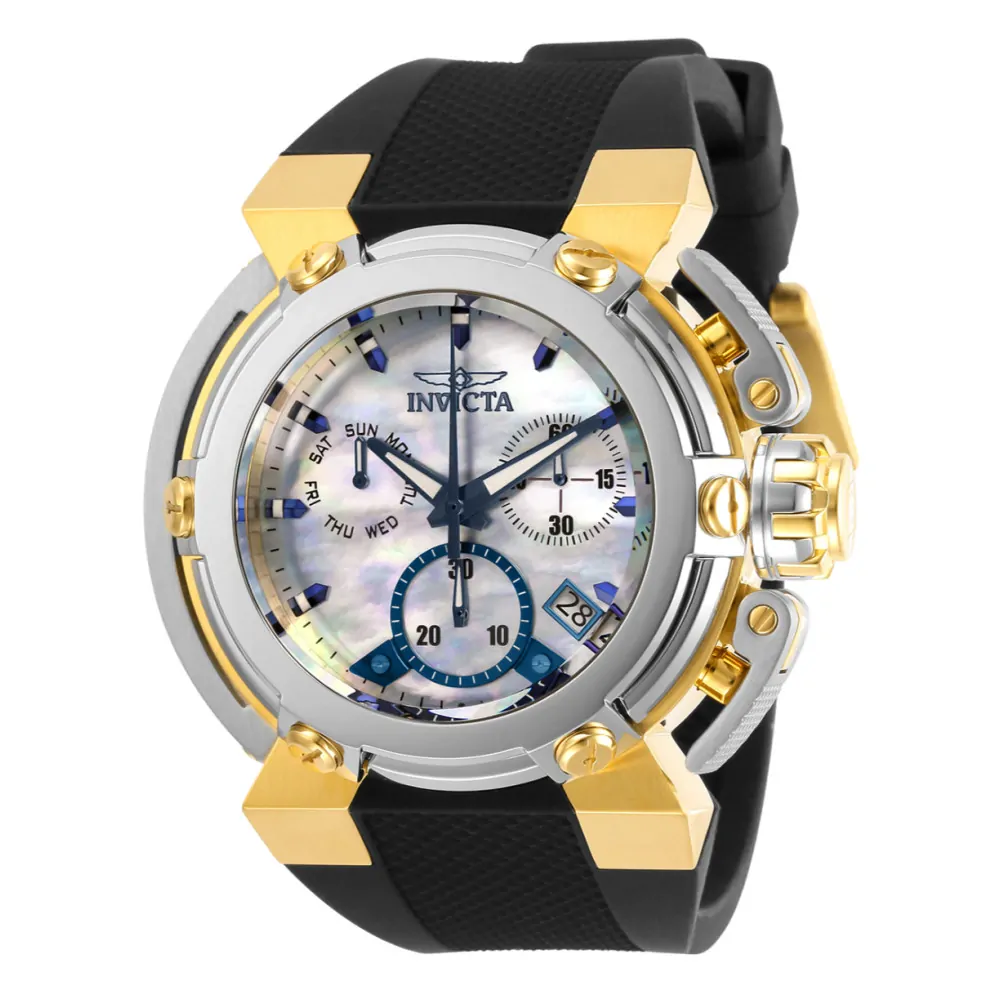ectq68613_vni_0 jpg - Relgio masculino de calibre X Wing Swiss Ronda Z60 FE das Foras da Coalizo com mostrador em madreprola 46 mm., Invicta -Este impressionante relgio das Foras da Coalizo Invicta apresenta um movimento preciso, bem como uma caixa de ao dourada. Seu mostrador em metal, madreprola e ostra envolto por um&