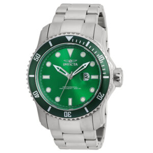 ectq69002_vni_0 jpg - Relógio Masculino Pro Diver, Invicta 20096, Prata e Verde -<p>Este atraente relógio Invicta da coleção Pro Diver é alimentado por um movimento de quartzo preciso, com uma caixa de aço. Seu mostrador é decorado por um mostrador de metal verde&</p>