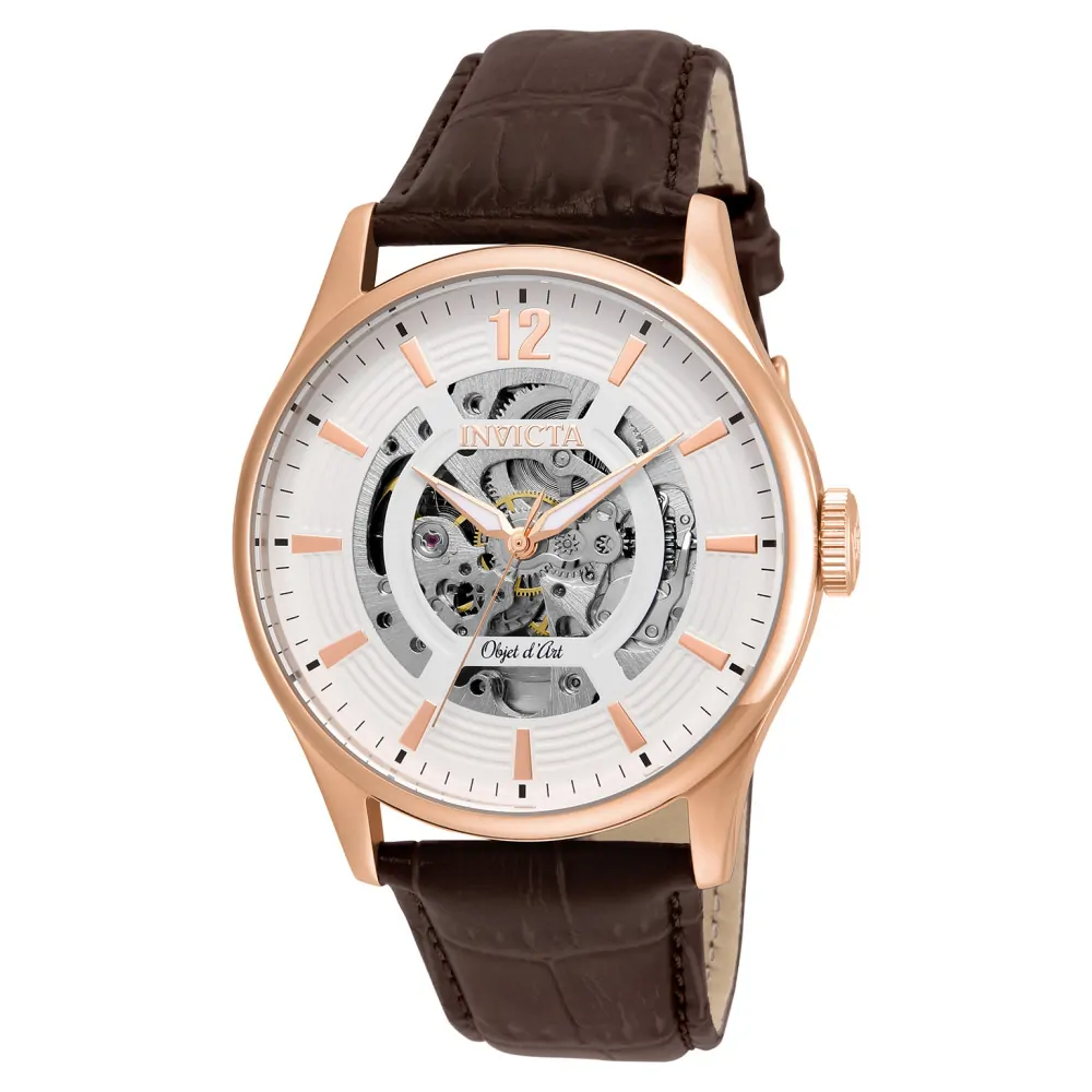 ectq69522_vni_0 jpg - Relgio masculino Objet D Art Automtico 44 mm. Marrom 22596, Invicta -Este impressionante relgio Invicta Objet D Art apresenta um movimento Automtico preciso, bem como uma caixa em ouro rosa. Seu mostrador de metal branco envolto por um cristal Flame