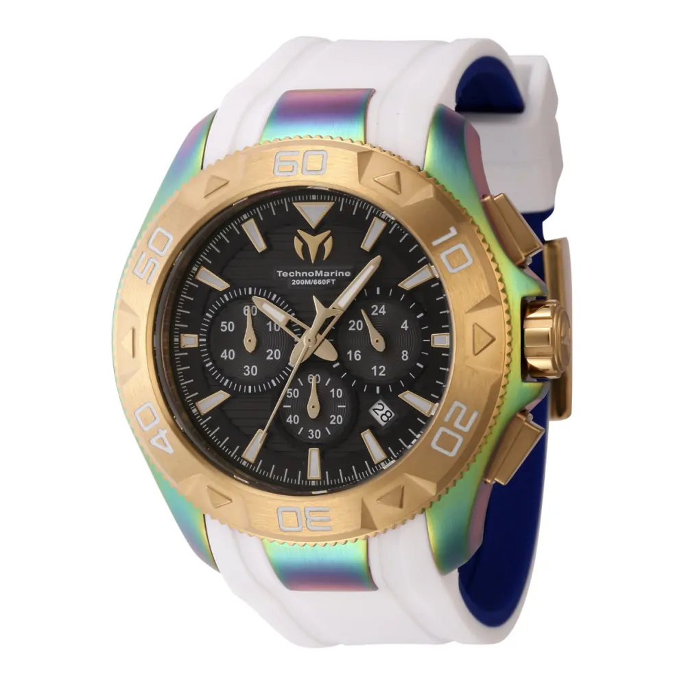 ectq700226_mt_vni_0 jpg - Relgio Masculino TechnoMarine UF6 48mm. Branco e Azul TM 622007, Invicta estilo e sofisticao para o seu dia a dia. -Este relgio TechnoMarine possui um movimento preciso e uma caixa dourada iridescente, com um mostrador de metal preto protegido por um Cristal Mineral de alta resistncia. A pulseir