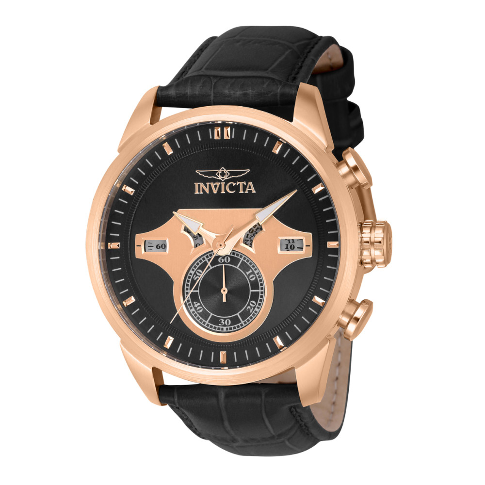 ectq71634_vni_0 jpg - Relgio Masculino Objet D Art 46mm. Preto 43617, Invicta -Este impressionante relgio Invicta Objet D Art apresenta um movimento preciso, bem como uma caixa em ouro rosa. Seu mostrador de metal em ouro rosa e preto envolto por um cristal F