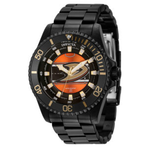 ectq75224_gz_vni_0 jpg - Relgio Masculino Invicta NHL Anaheim Ducks Preto 47mm, Modelo ZG 42257. -<p>Este relgio Invicta da coleo NHL apresenta um movimento preciso e uma caixa preta elegante. O mostrador de metal protegido pelo exclusivo Flame Fusion Crystal, e a faixa de ao inox</p>
