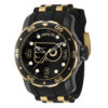 ectq80324_gz_vni_0 jpg - Relgio masculino Invicta NHL Philadelphia Flyers 48 mm, ouro e preto. -Este relgio Invicta da coleo NHL apresenta um movimento preciso e uma caixa preta incrvel. O mostrador protegido por um exclusivo cristal Flame Fusion e a pulseira feita de silicon