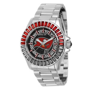 ectq85024_vni_0 jpg - Relgio feminino Tampa Bay Buccaneers NFL 38mm em ao inoxidvel 42058, da marca Invicta. -<p>Este um relgio Invicta da coleo NFL com movimento preciso e caixa prateada. O mostrador metlico e protegido pelo exclusivo Flame Fusion Crystal, e a faixa de ao inoxidvel. Ele pode</p>