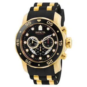 ectq1896_vni_0 jpg - Relógio Masculino Pro Diver SCUBA, Invicta 6981, Preto e Dourado -<p>Este impressionante relógio Invicta Pro Diver apresenta um movimento de quartzo preciso, bem como uma caixa de ouro. Seu mostrador de metal preto é envolto por um altamente proteto</p>