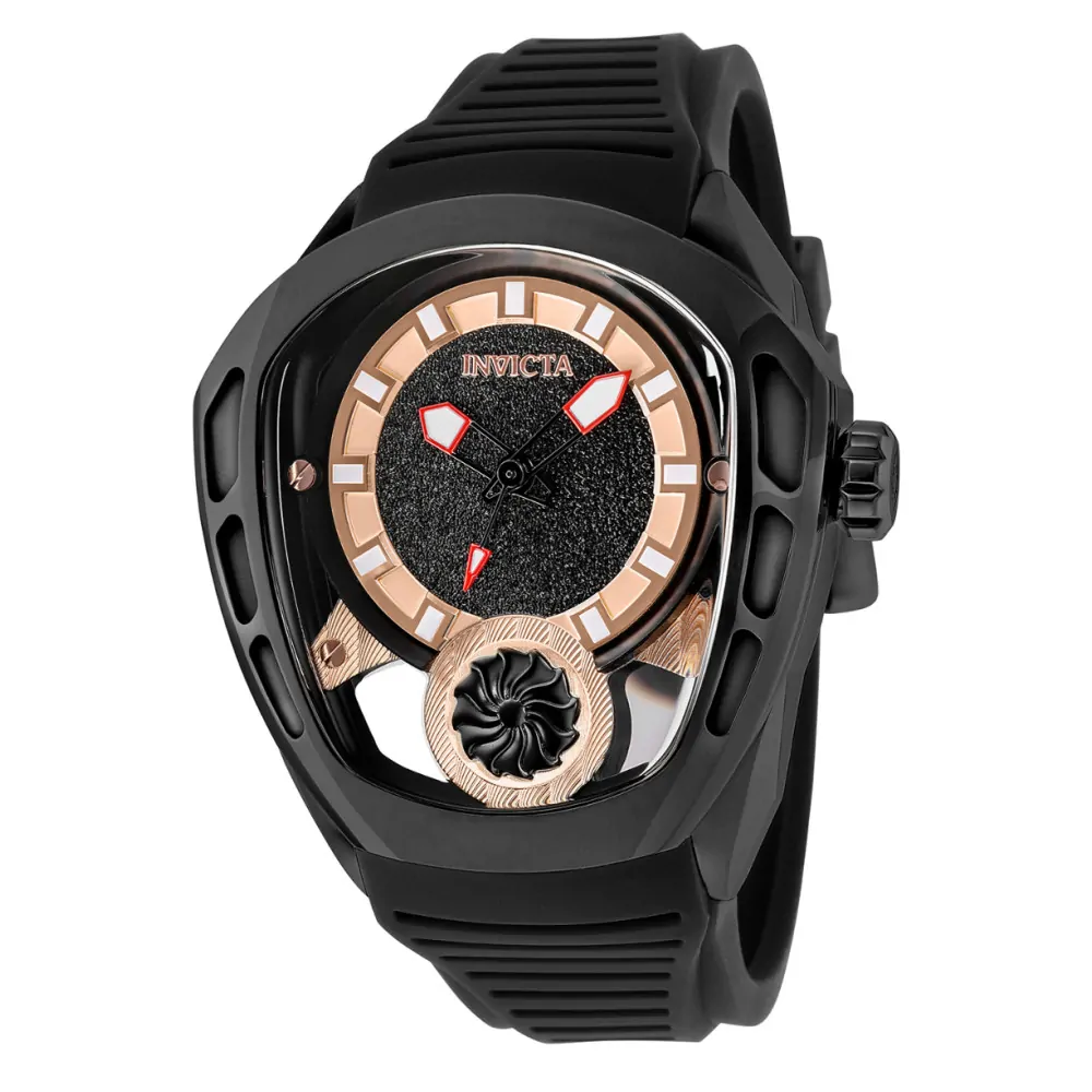 ectq54453_gz_vni_0 jpg - Relgio masculino automtico Invicta Akula 48,7 mm, cor preta ZG 35445 -Este relgio Invicta da coleo Akula apresenta um movimento Automtico preciso e uma caixa preta impressionante. O mostrador possui um design de metal preto e ouro rosa protegido pelo