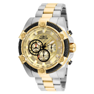 ectq81552_vni_1 jpg - Relógio Masculino de Quartzo Bolt, Invicta 25518, Prata e Dourado -<p>Este lindo relógio Invicta Bolt contém um movimento de quartzo preciso, além de uma caixa de aço. Seu mostrador exibe um mostrador de metal dourado protegido por um Cristal Flame F</p>