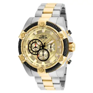 ectq81552_vni_1 jpg - Relógio Masculino de Quartzo Bolt, Invicta 25518, Prata e Dourado -<p>Este lindo relógio Invicta Bolt contém um movimento de quartzo preciso, além de uma caixa de aço. Seu mostrador exibe um mostrador de metal dourado protegido por um Cristal Flame F</p>