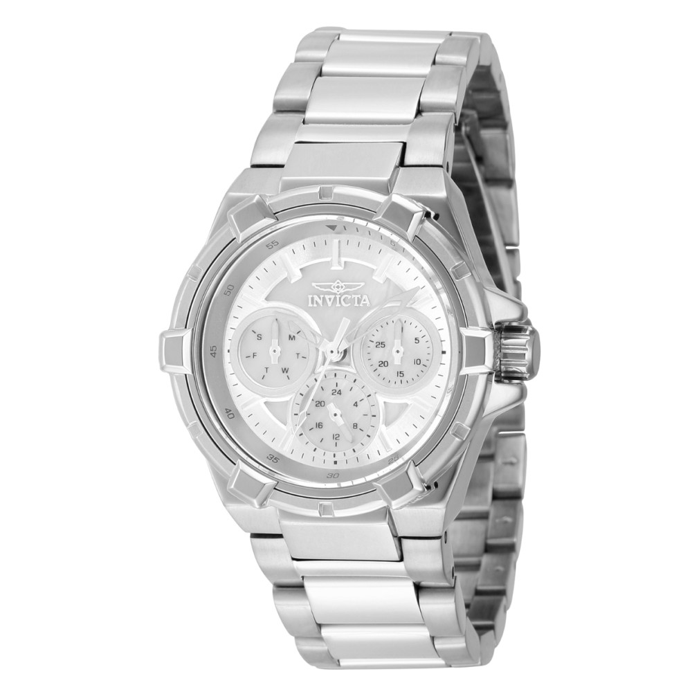 ectq01373_vni_0 jpg - Relógio Feminino Aviator com Mostrador Madrepérola, Invicta 37310, Prata -Este incrível relógio Invicta da coleção Aviator oferece um movimento de quartzo exato, com uma incrível caixa de aço. O mostrador exibe um mostrador de madrepérola de metal proteg