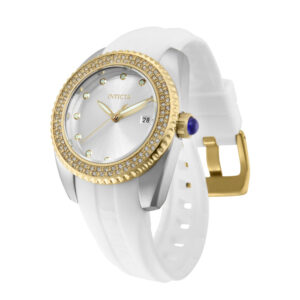 ectq36063_vni_1 jpg - Relógio Feminino de Quartzo Angel, Invicta 36063, Branco -<p>Este impressionante relógio Invicta Angel apresenta um movimento preciso de quartzo, bem como uma caixa de aço dourada. Seu mostrador de metal prateado é envolto por um cristal min</p>