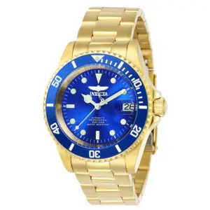 ectq36742_vni_0 jpg - Relógio Masculino Automático Pro Diver, Invicta 24763, Dourado -<p>Este atraente relógio Invicta da coleção Pro Diver é movido por um movimento automático preciso, com uma caixa dourada. Seu mostrador é decorado por um mostrador de metal azul e pr</p>