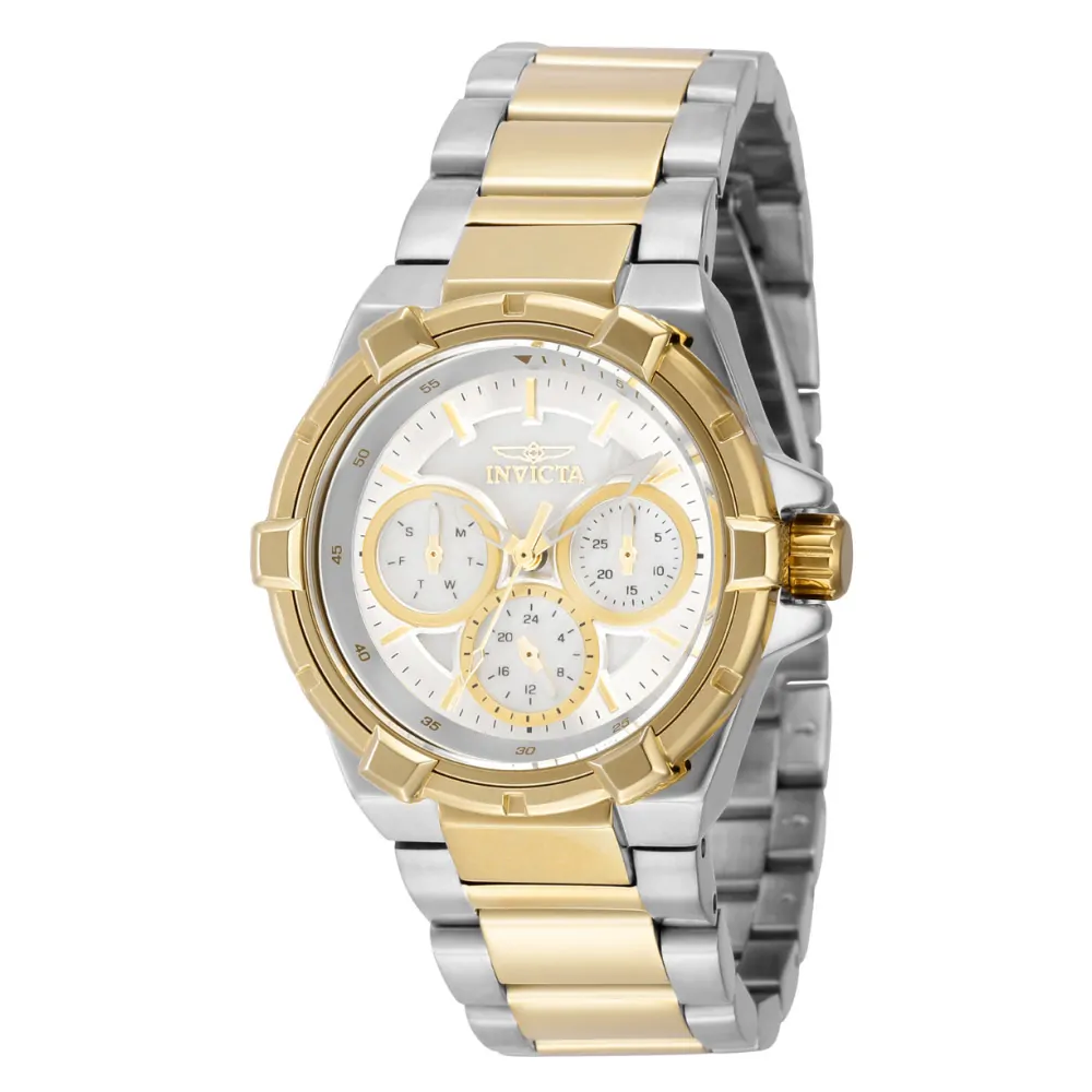 ectq41373_vni_0 jpg - Relógio Feminino Aviator com Mostrador Madrepérola, Invicta 37314, Prata e Dourado -Este impressionante relógio Invicta Aviator apresenta um movimento de quartzo preciso, bem como uma caixa de aço. Seu mostrador de madrepérola de metal é envolto por um cristal Fla