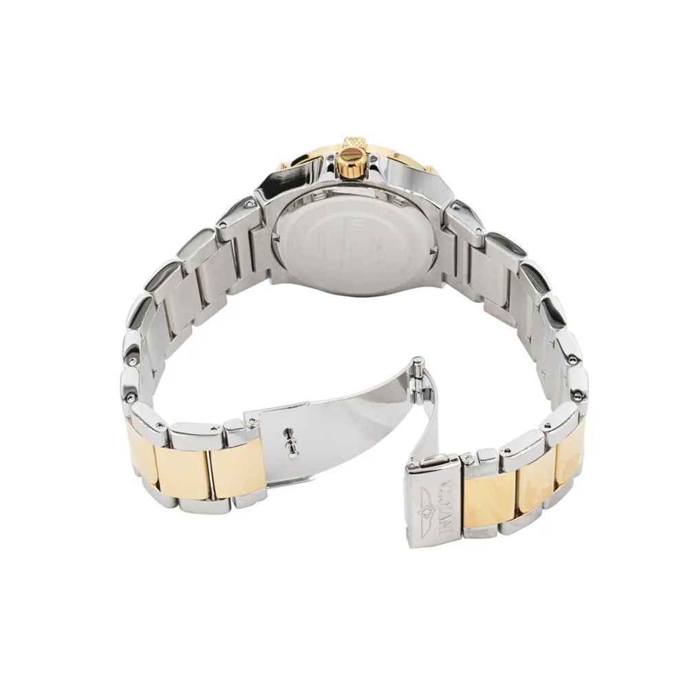 ectq41373_vni_2 jpg - Relógio Feminino Aviator com Mostrador Madrepérola, Invicta 37314, Prata e Dourado -Este impressionante relógio Invicta Aviator apresenta um movimento de quartzo preciso, bem como uma caixa de aço. Seu mostrador de madrepérola de metal é envolto por um cristal Fla