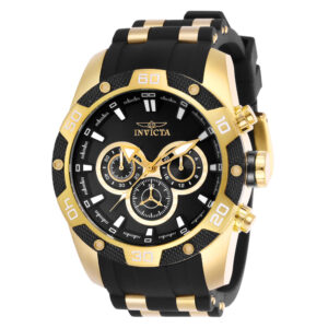 ectq53852_vni_0 jpg - Relógio Masculino Speedway SCUBA, Invicta 25835, Preto e Dourado -<p>Este atraente relógio Invicta da coleção Speedway é alimentado por um movimento de quartzo preciso, com uma caixa dourada. Seu mostrador é decorado por um mostrador de metal preto&</p>