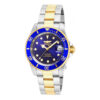 ectq54071_vni_0 jpg - Relógio Masculino Automático Pro Diver, Invicta 17045, Prata, Dourado e Azul -Este incrível relógio Invicta da coleção Pro Diver oferece um movimento automático exato, com uma incrível caixa de aço em ouro. O mostrador exibe um mostrador de metal preto prote