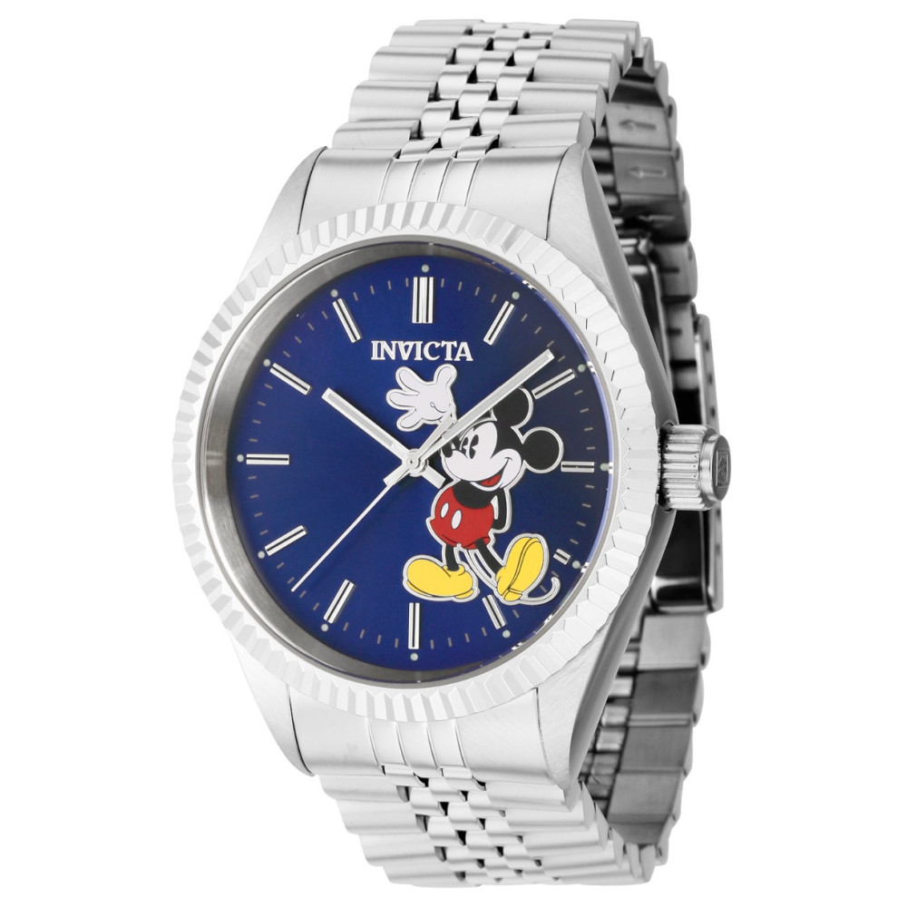 ectq96834_vni_0 jpg - Relógio Unissex Disney do Mickey Mouse, Invicta 43869, Prata e Azul Edição Limitada -Este incrível relógio Invicta da coleção Disney Limited Edition oferece um movimento Quartz exato, com uma incrível caixa de aço. O mostrador exibe um mostrador de metal azul prote