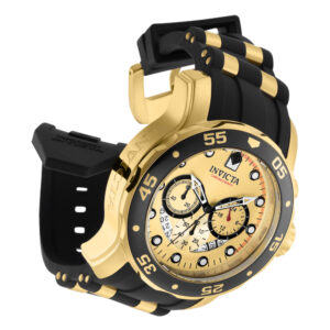 ectq66571_vni_1 jpg - Relógio Masculino Pro Diver SCUBA, Invicta 17566, Preto e Dourado -<p>Este atraente relógio Invicta da coleção Pro Diver é alimentado por um movimento de quartzo preciso, com uma caixa dourada. Seu mostrador é decorado por um mostrador de metal doura</p>