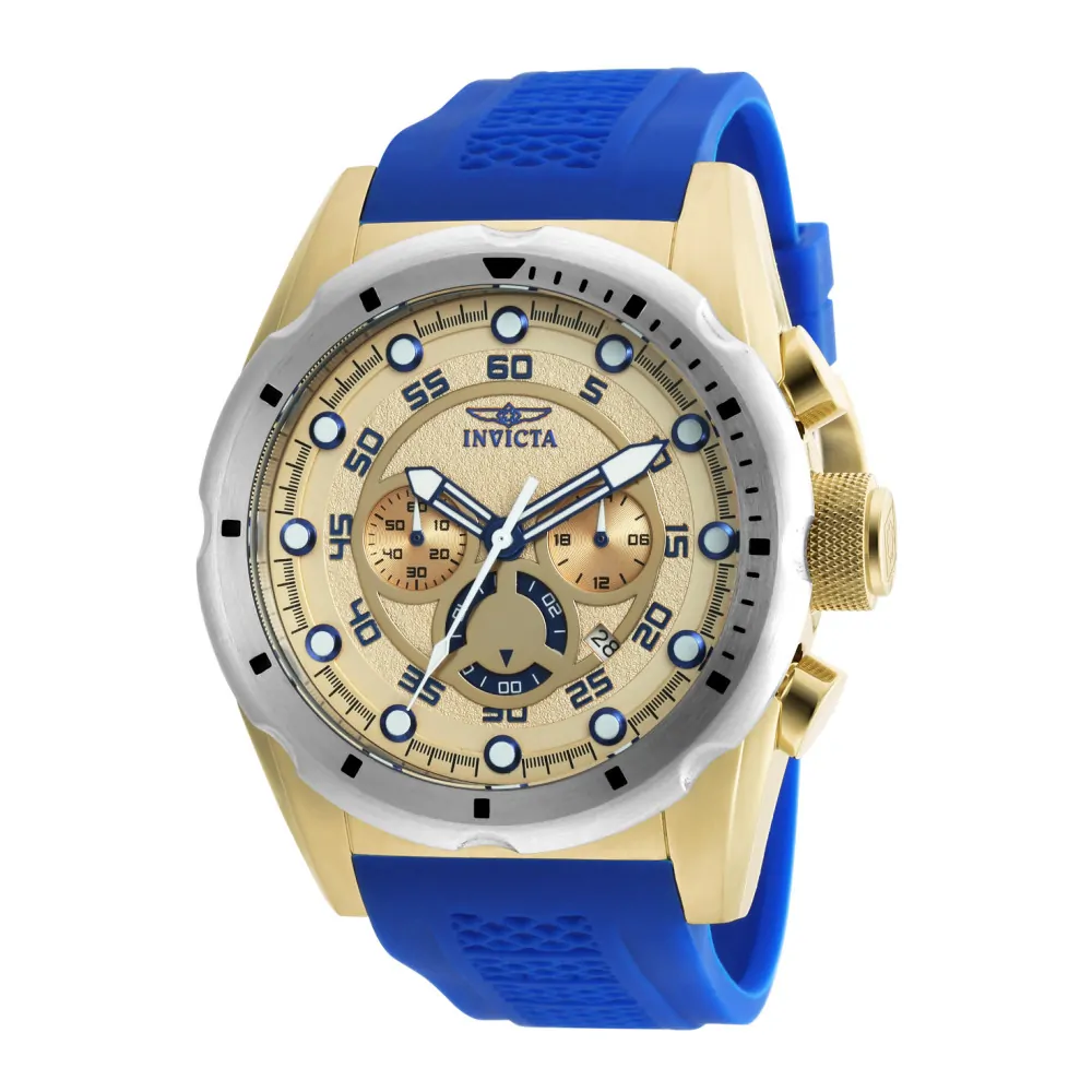 ectq70302_vni_0 jpg - Relgio Speedway Masculino 50mm. Azul 20307, Invicta -Este incrvel relgio Invicta da coleo Speedway oferece um movimento exato, com uma incrvel caixa dourada. O mostrador exibe um mostrador de metal dourado protegido pelo nosso exclus
