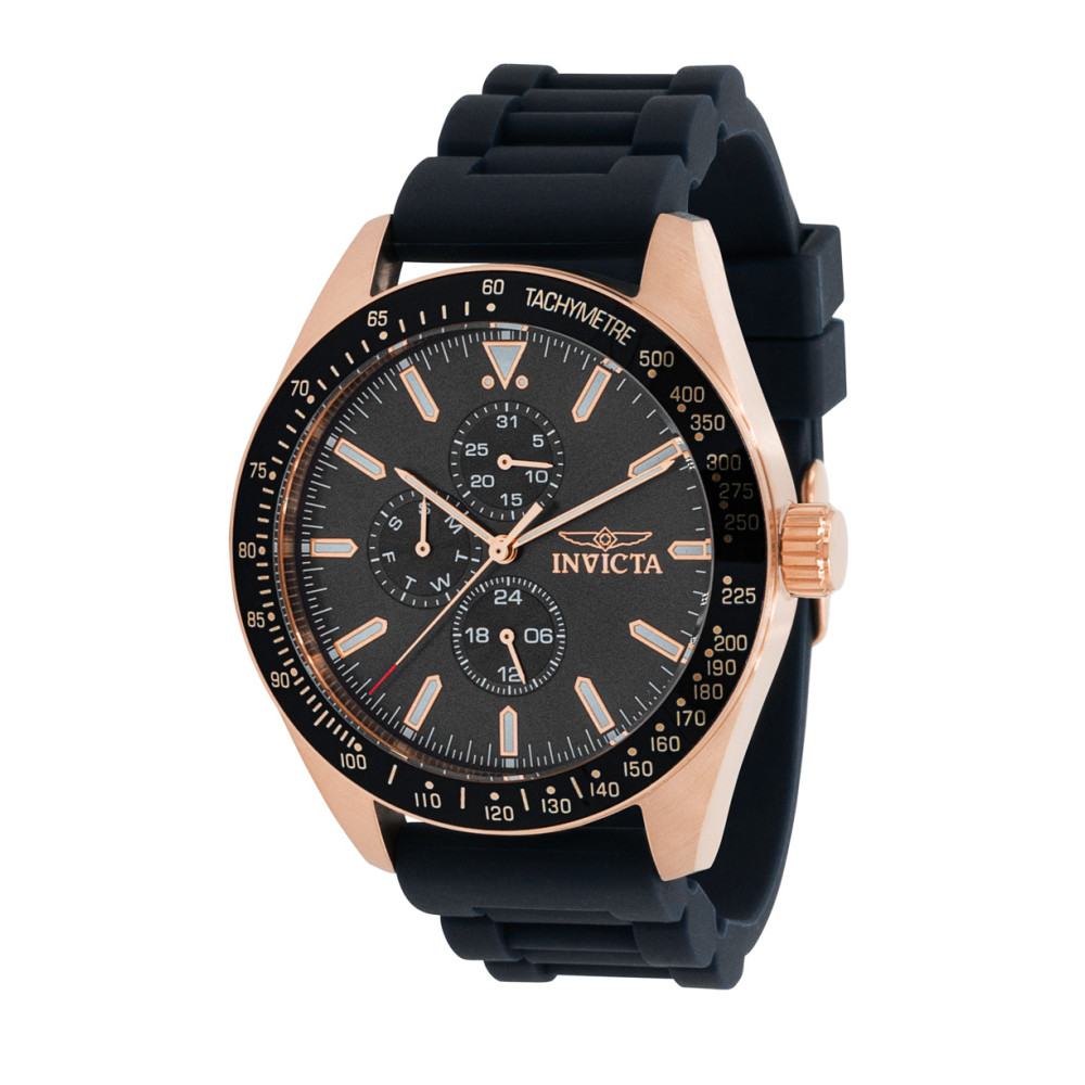 ectq70483_vni_0 jpg - Relógio Masculino com Pulseira de Silicone, Invicta Aviator, Preto 38407 -Este atraente relógio Invicta da coleção Aviator é alimentado por um movimento preciso de quartzo, com uma caixa de ouro rosa. Seu rosto é decorado com um mostrador preto de metal&