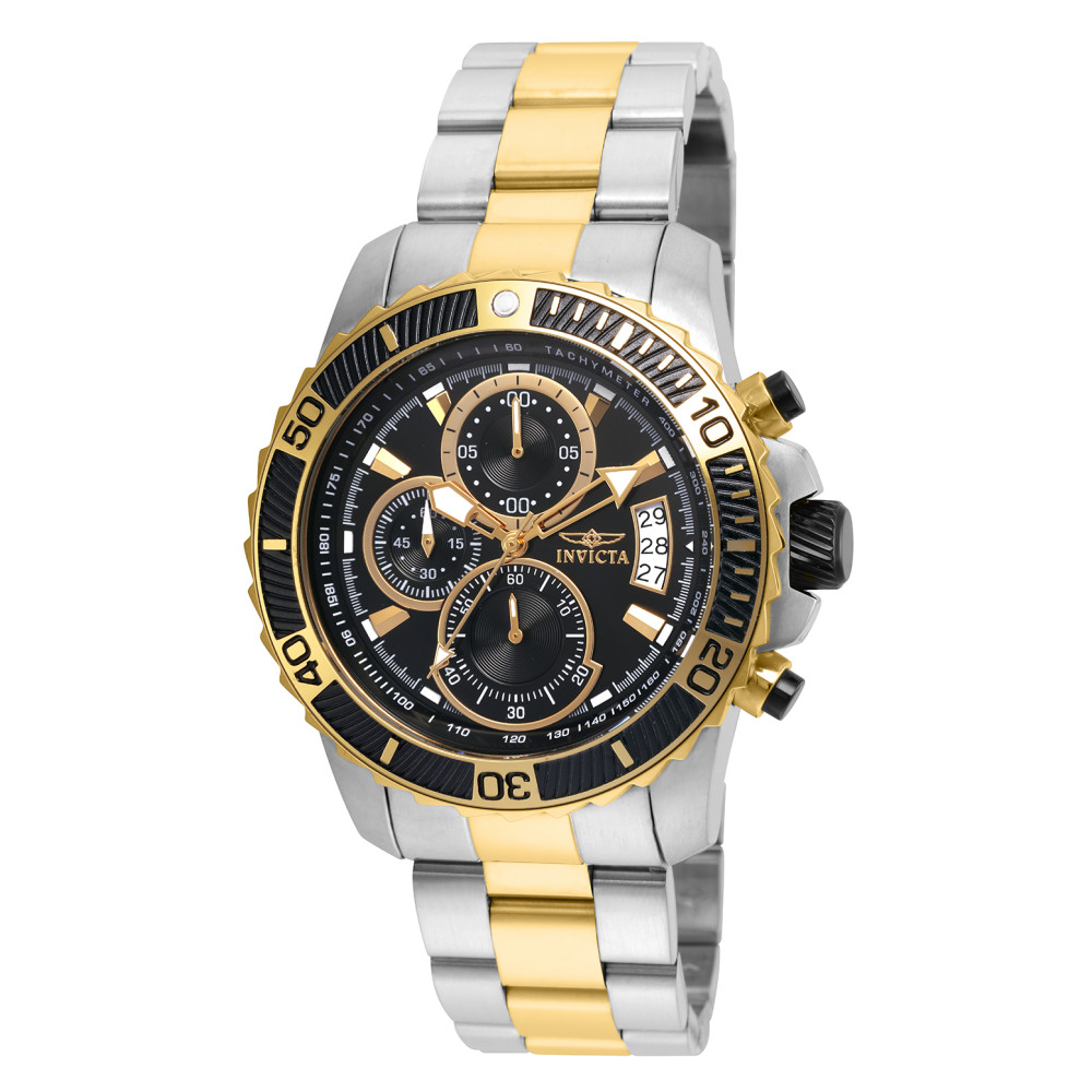ectq81422_vni_0 jpg - Relógio Masculino Pro Diver, Invicta 22418, Prata, Dourado e Preto -Este incrível relógio Invicta da coleção Pro Diver oferece um movimento de quartzo exato, com uma incrível caixa de aço. O mostrador exibe um mostrador de metal preto protegido por