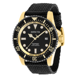 ectq83283_vni_0 jpg - Relgio Automtico Masculino Invicta Pro 44mm Preto 38238 -<p>Este relgio Invicta Pro possui um movimento Automtico preciso e uma caixa dourada e preta, com um mostrador de metal preto protegido por um cristal Flame Fusion. A pulseira feita d</p>