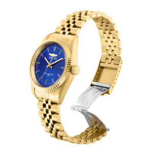 ectq90492_vni_2 jpg - Relgio feminino especializado 36 mm. Ouro 29409, Invicta -<p>Este lindo relgio Invicta Speciality contm um movimento preciso alm de uma caixa dourada. Seu mostrador exibe um mostrador de metal azul protegido por um Cristal Mineral de alta re</p>
