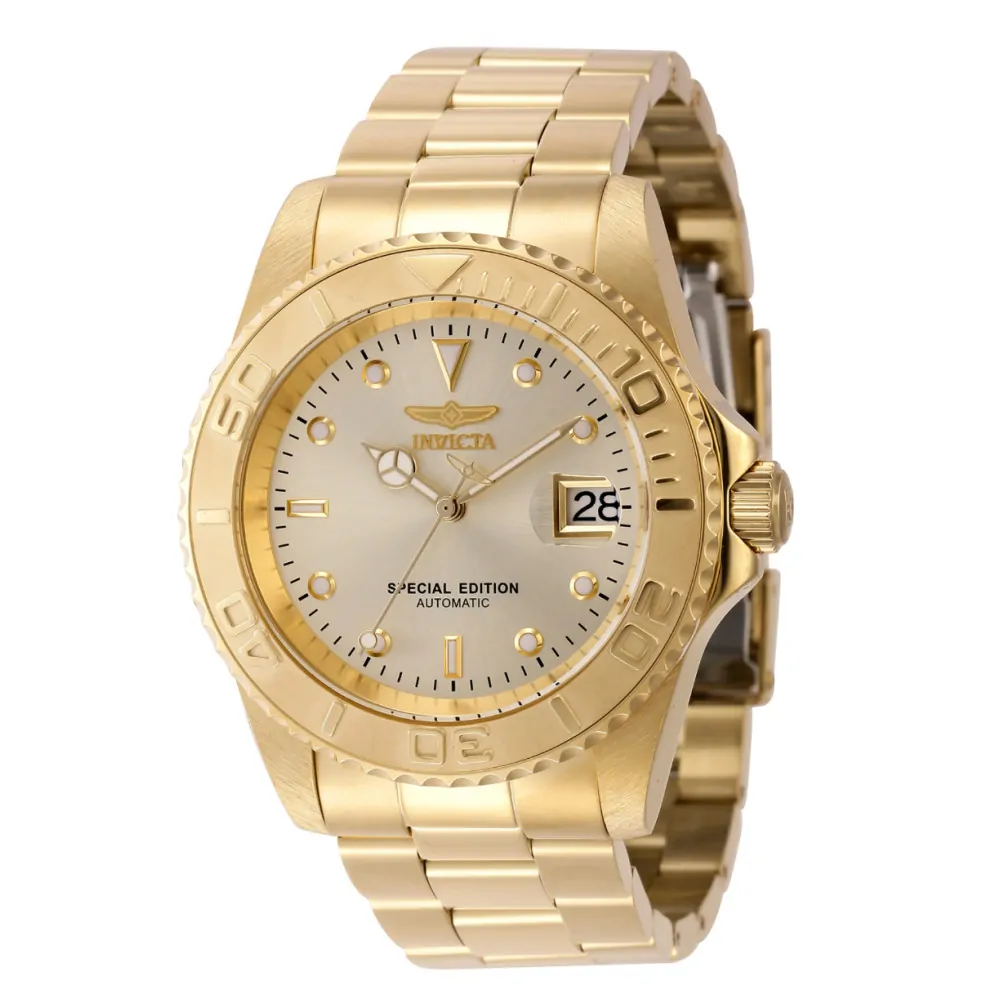 ectq20603_vni_0 jpg - Relgio Automtico Masculino Invicta Pro 42mm em Ouro 30602 -Este elegante relgio Invicta Pro apresenta um movimento Automtico de alta preciso e uma caixa dourada. Seu mostrador de metal champanhe protegido por um Cristal Mineral resistente&