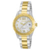 ectq25821_vni_0 jpg - Relógio Feminino Pro Diver, Invicta 12852, Prata e Dourado -Este lindo relógio Invicta Pro Diver contém um movimento de quartzo preciso, além de uma caixa de aço dourada. Sua face exibe um mostrador de metal prateado protegido por um Crista