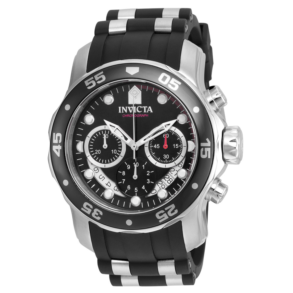 ectq72912_vni_0 jpg - Relógio Masculino Pro Diver SCUBA, Invicta 21927, Preto e Prata -Este lindo relógio Invicta Pro Diver contém um movimento de quartzo preciso, além de uma caixa de aço. Seu mostrador exibe um mostrador de metal preto protegido por um Cristal Flam