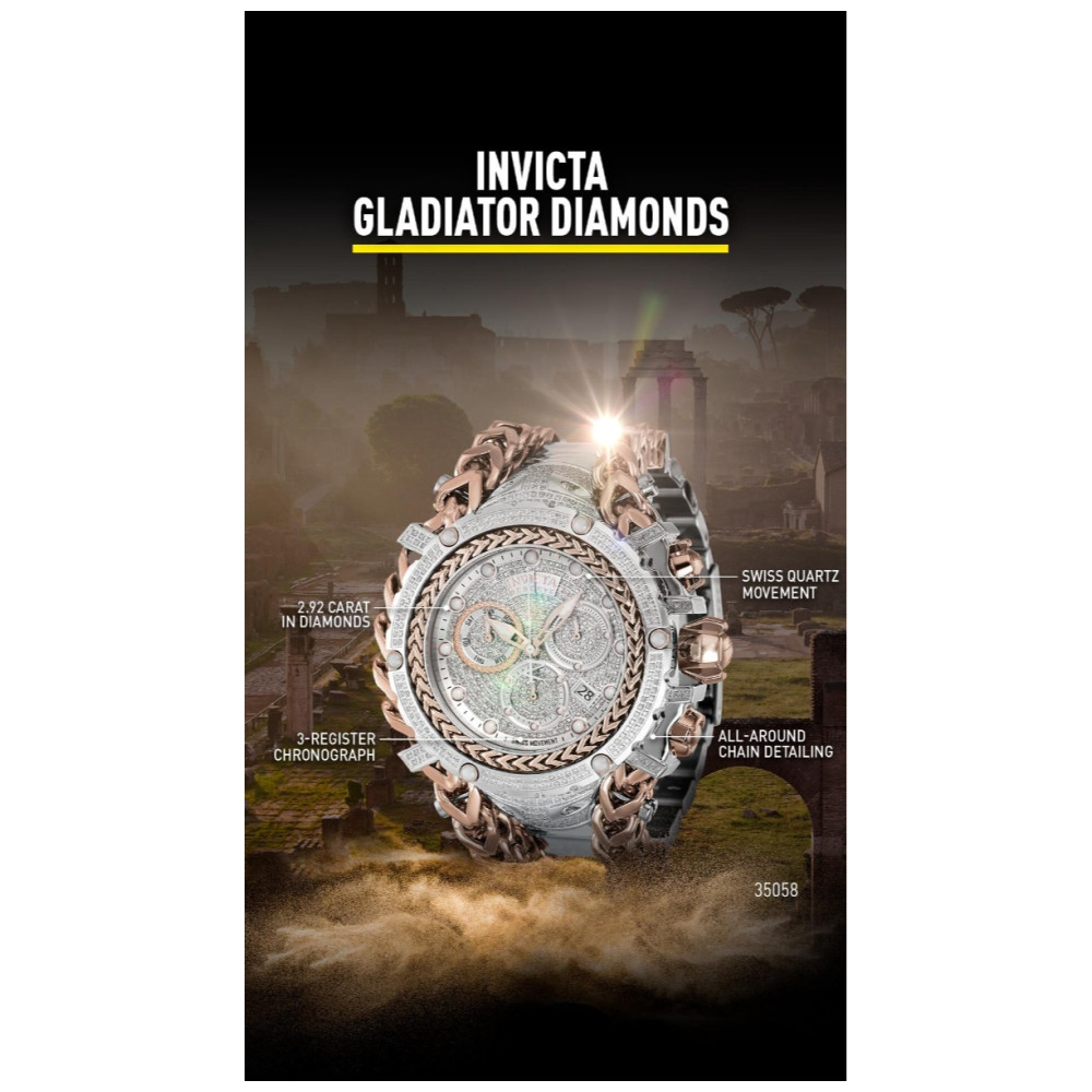 Invicta Reserve Gladiator 2 Masculino 58,3 mm Aço Ouro Rosa 92 Quilates Diamante Swiss Ronda Z60