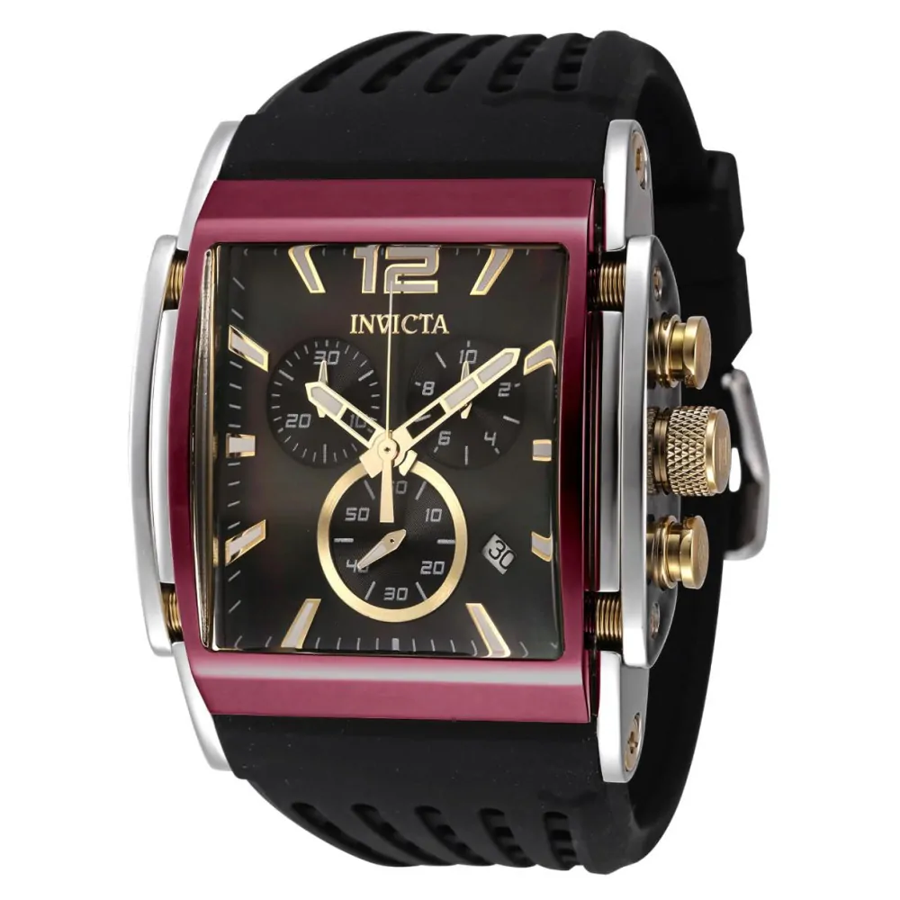 ectq09854_vni_0 jpg - Speedway Swiss Eta G10.212 Calibre Men S Watch W por Madre of Pearl Dial 47mm. Preto 45890 -Este incrível relógio Invicta da coleção Speedway oferece um movimento exato, com um incrível estojo de aço, Borgonha e ouro O rosto exibe um disco preto, mãe de pérola protegida p