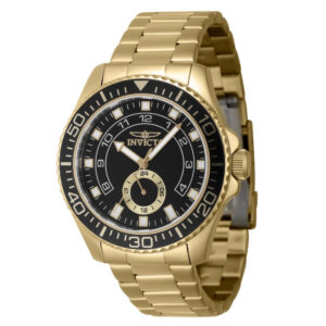 ectq13174_vni_0 jpg - Relógio Pro Masculino 44mm. Ouro 47131 -<p>Este incrível relógio Invicta da coleção Pro oferece um movimento exato, com uma incrível caixa dourada O mostrador exibe um mostrador preto de latão protegido pelo nosso exclusivo</p>